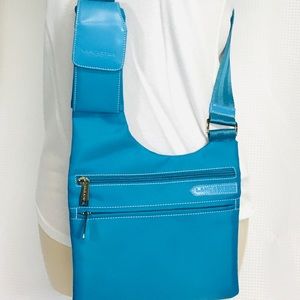 LANCASTER Paris Turquoise Blue Nylon & Leather Crossbody Purse